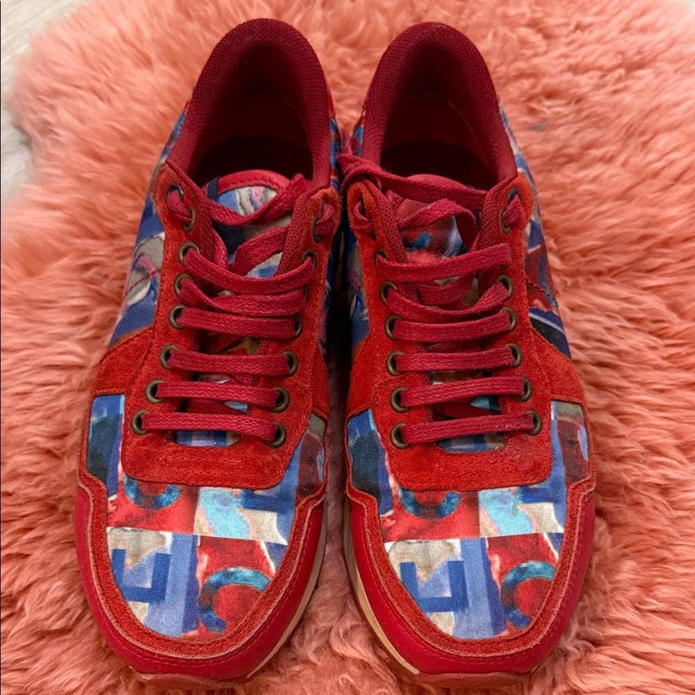 Carolina Herrera Red and Blue Patterned Sneakers